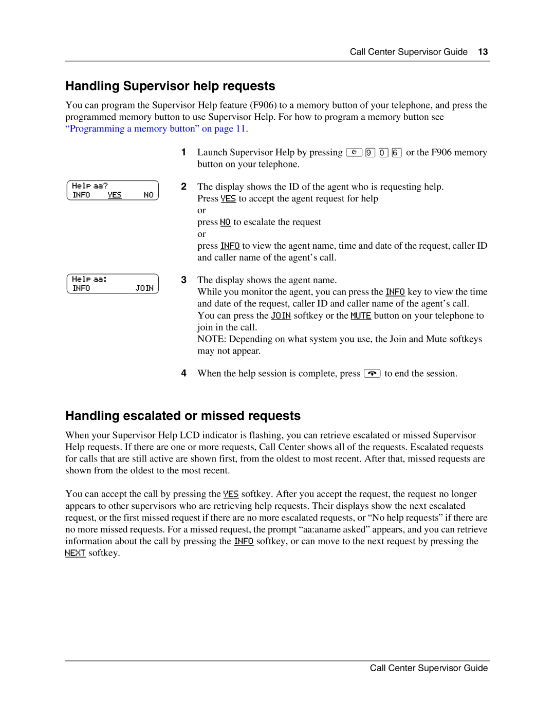 Nortel Networks P0606200 03 manual Handling Supervisor help requests, Handling escalated or missed requests 