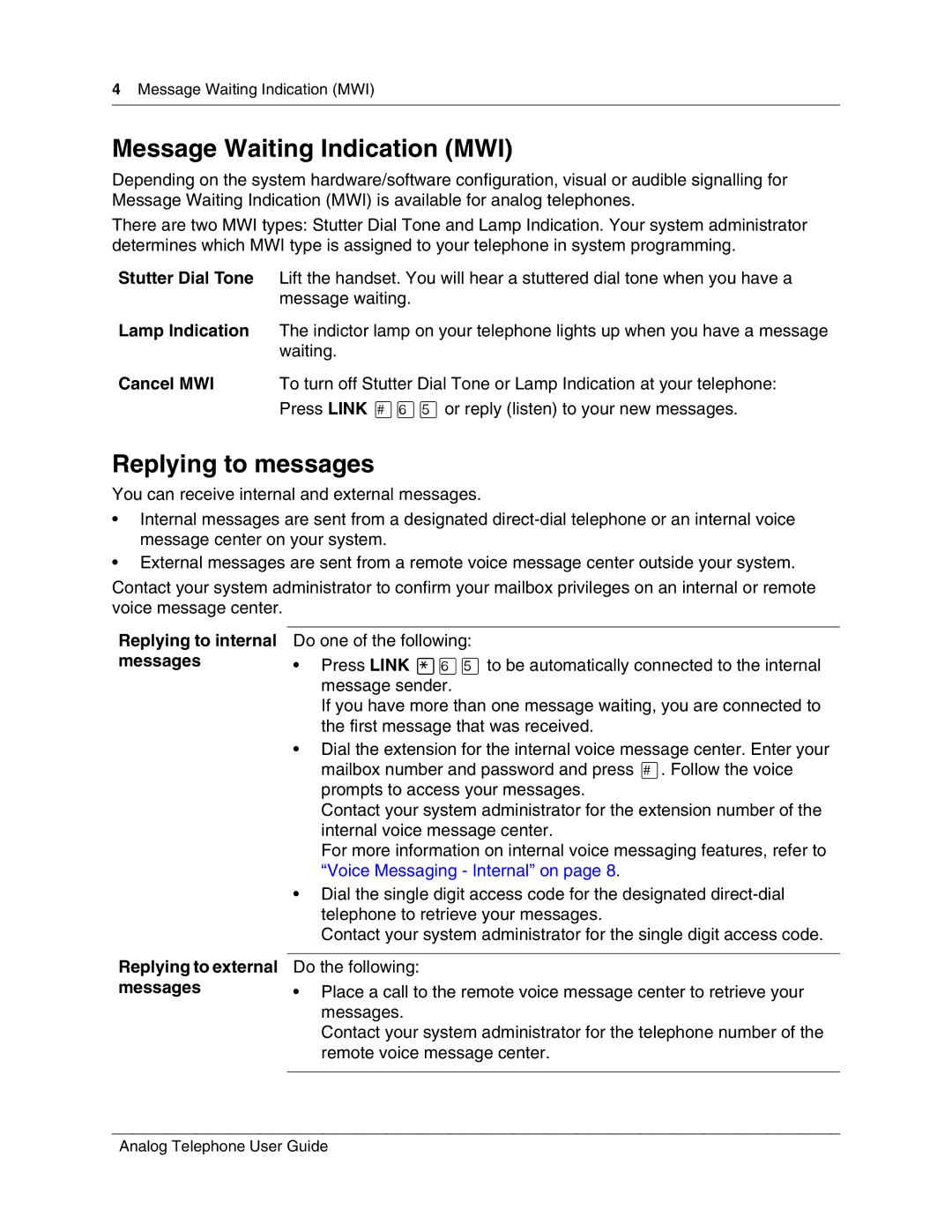 Nortel Networks P0609347 02 manual Message Waiting Indication MWI, Replying to messages 