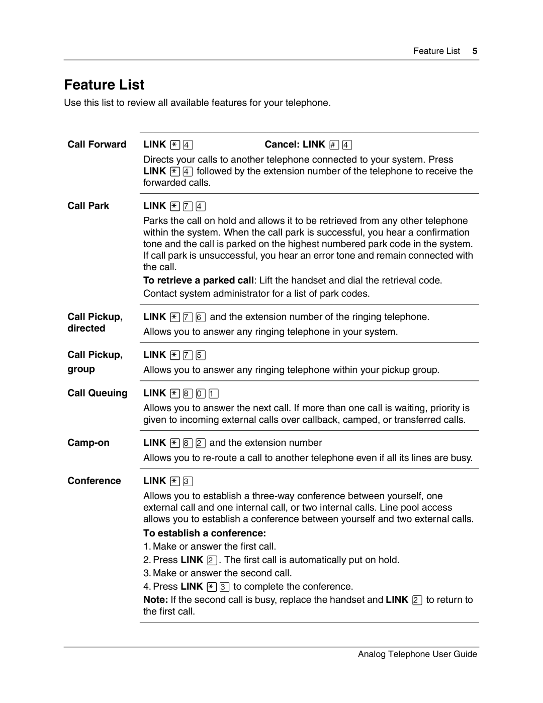 Nortel Networks P0609347 02 manual Feature List, Link ‹ 