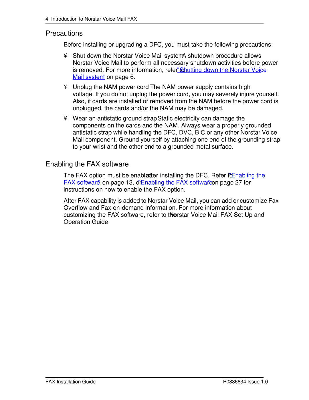 Nortel Networks P0886634 manual Precautions, Enabling the FAX software 