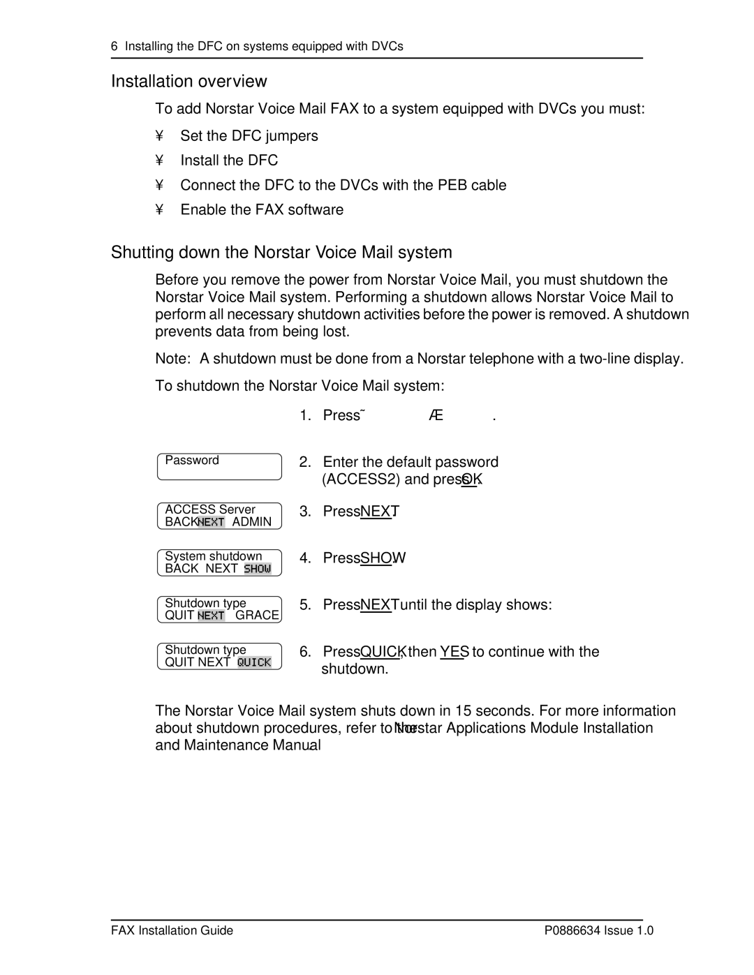 Nortel Networks P0886634 manual Installation overview, Shutting down the Norstar Voice Mail system 