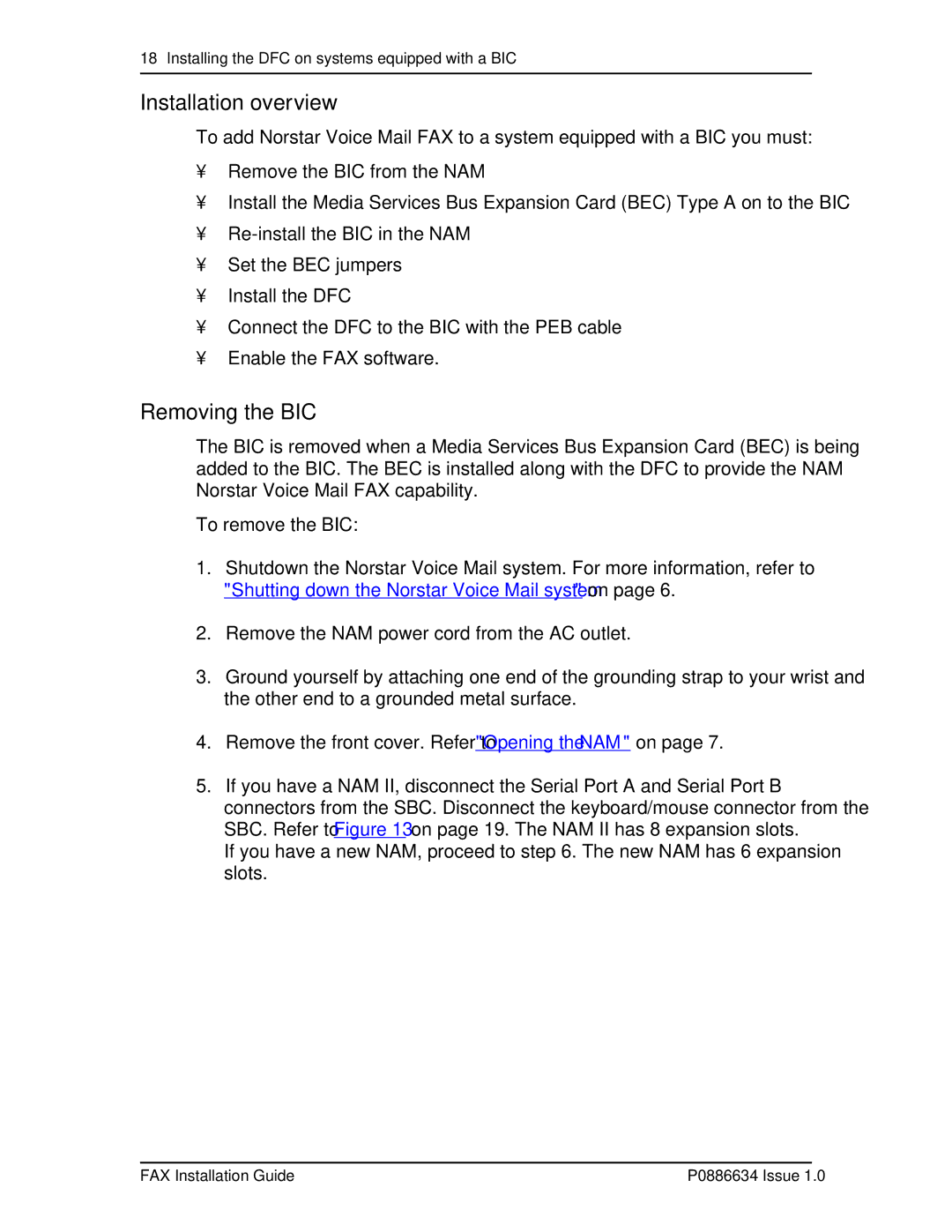 Nortel Networks P0886634 manual Installation overview, Removing the BIC 