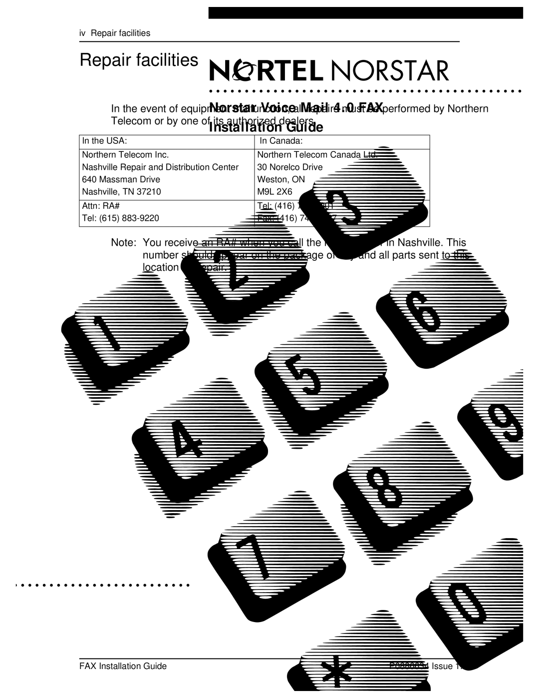 Nortel Networks P0886634 manual Repair facilities 