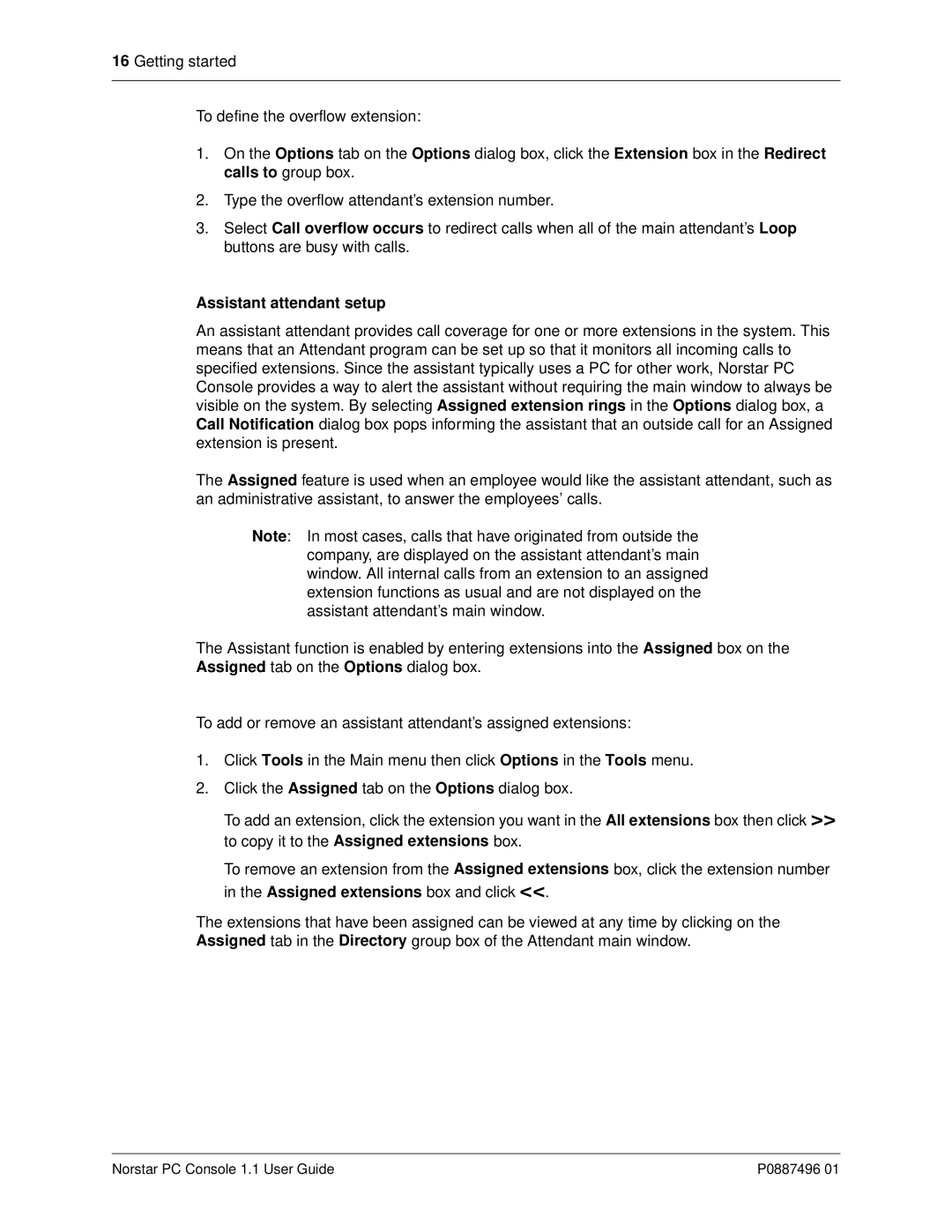 Nortel Networks P0887496 01 manual Assistant attendant setup 