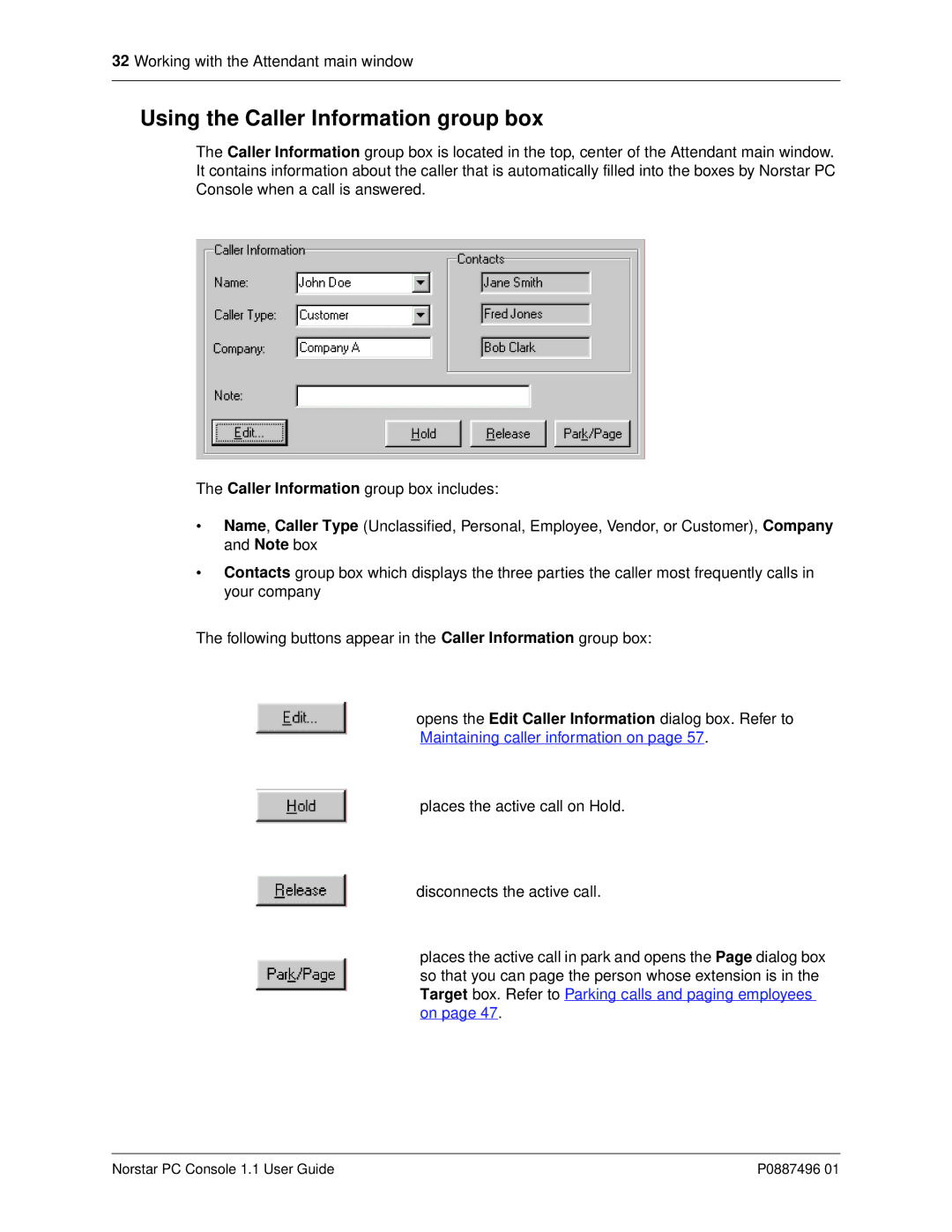 Nortel Networks P0887496 01 manual Using the Caller Information group box 