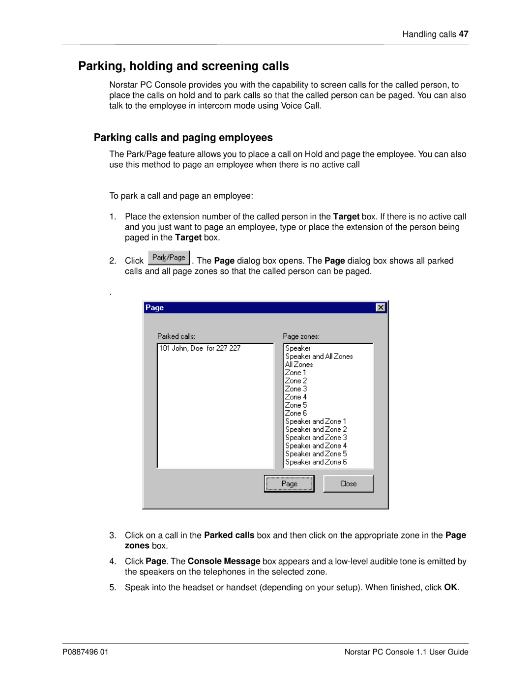 Nortel Networks P0887496 01 manual Parking, holding and screening calls, Parking calls and paging employees 