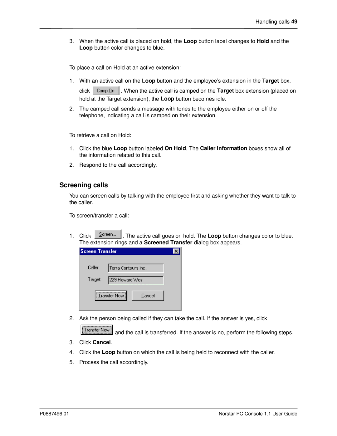 Nortel Networks P0887496 01 manual Screening calls 