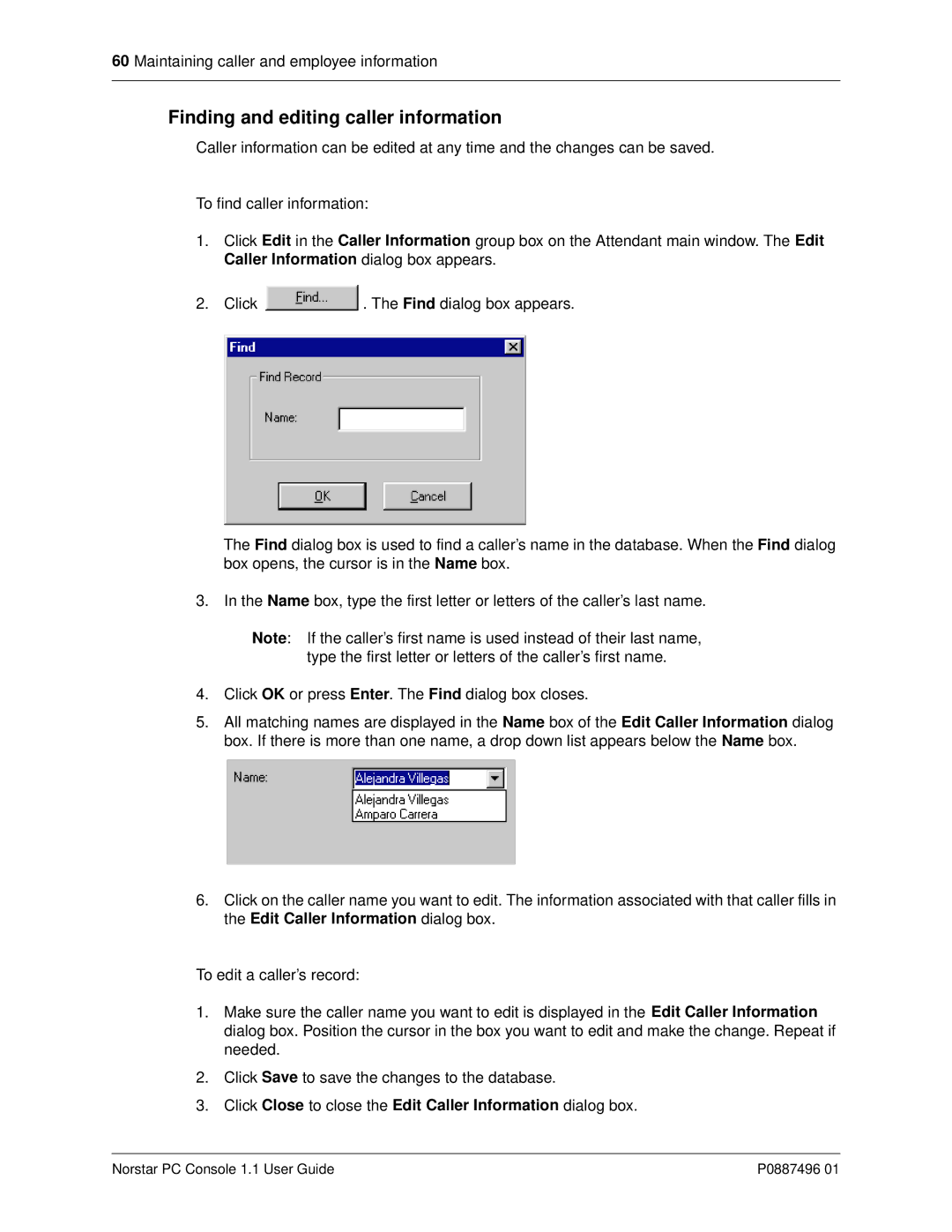 Nortel Networks P0887496 01 manual Finding and editing caller information 