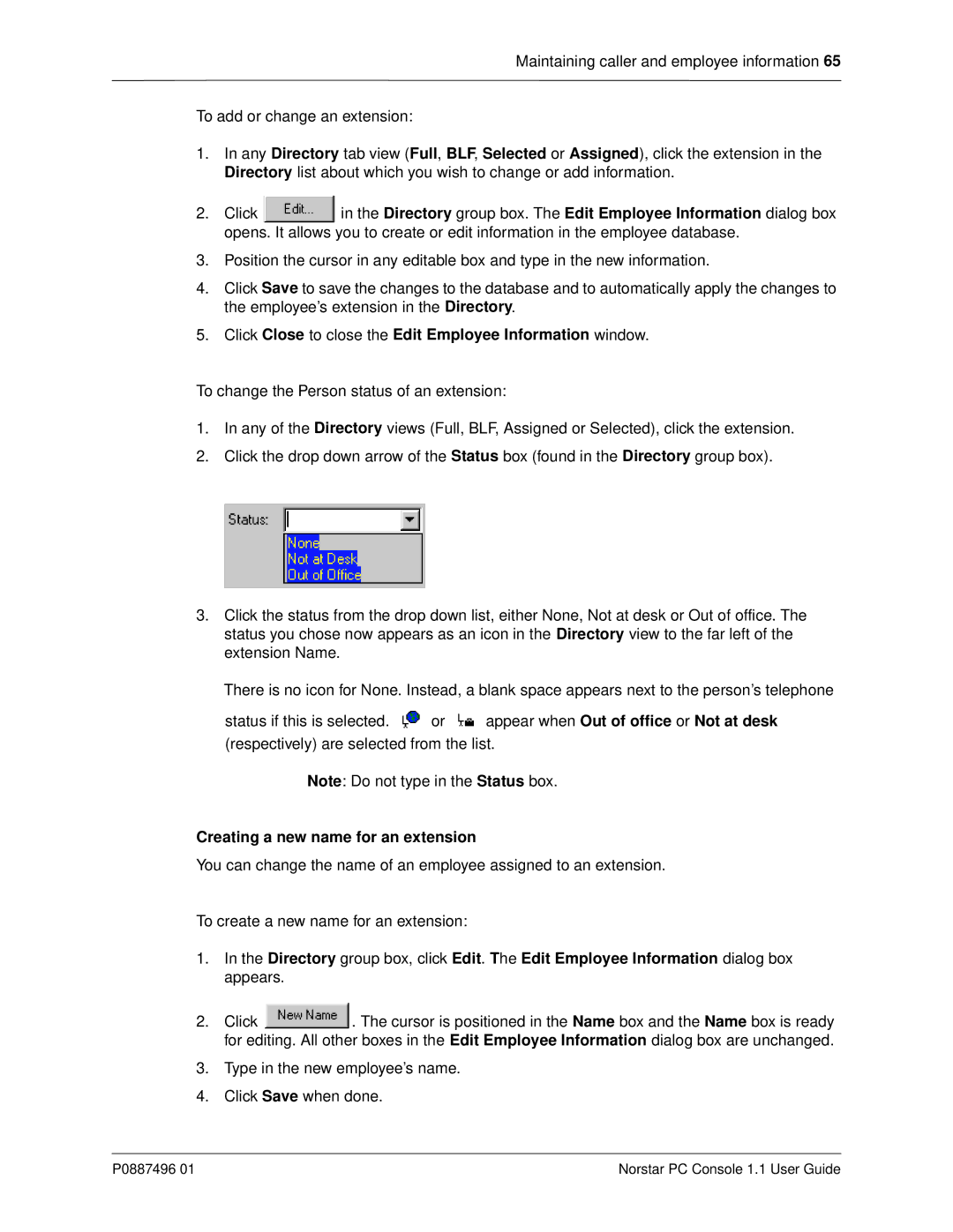 Nortel Networks P0887496 01 manual Click Close to close the Edit Employee Information window 