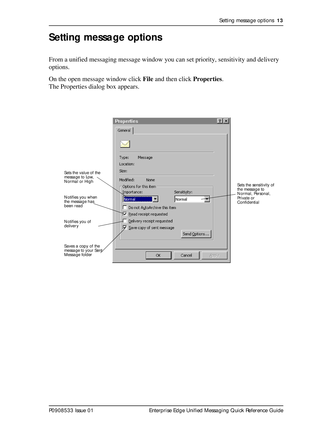 Nortel Networks P0908533 manual Setting message options 