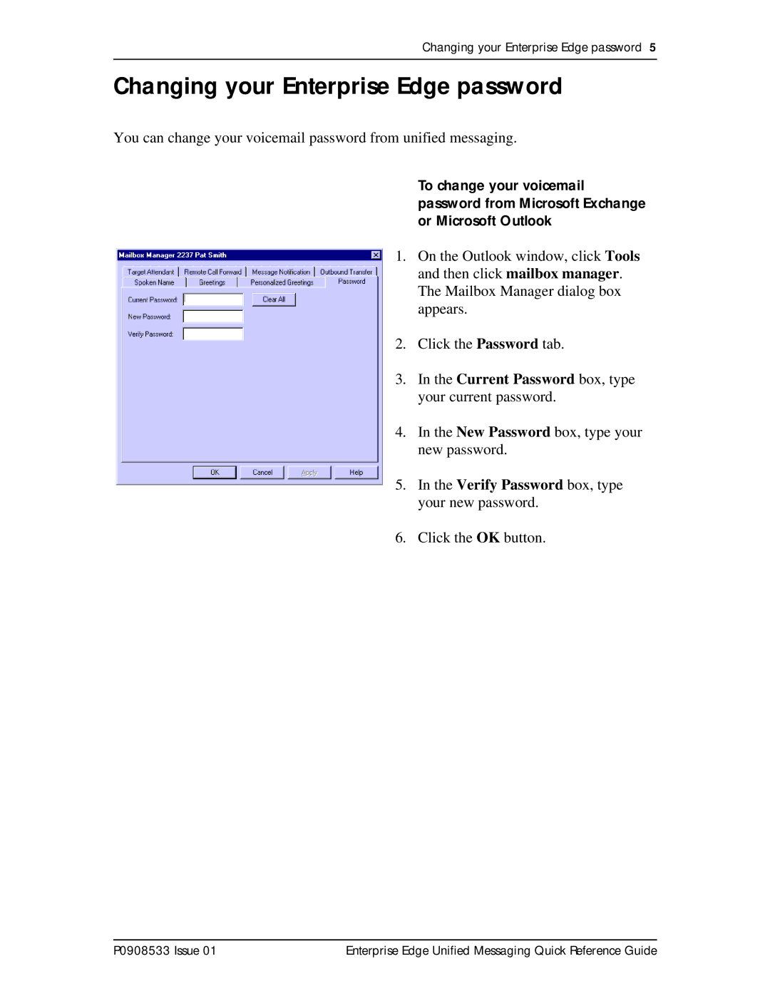 Nortel Networks P0908533 manual Changing your Enterprise Edge password 