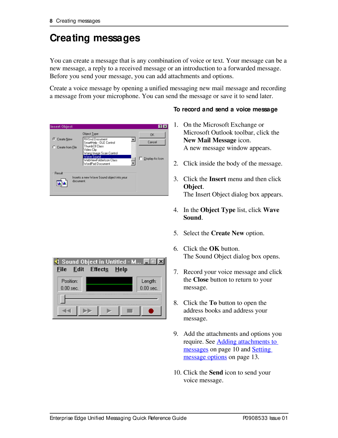 Nortel Networks P0908533 manual Creating messages, To record and send a voice message 