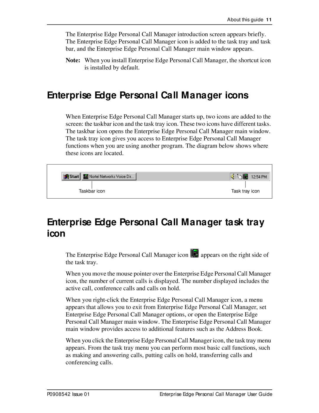 Nortel Networks P0908542 Issue 01 manual Enterprise Edge Personal Call Manager icons 