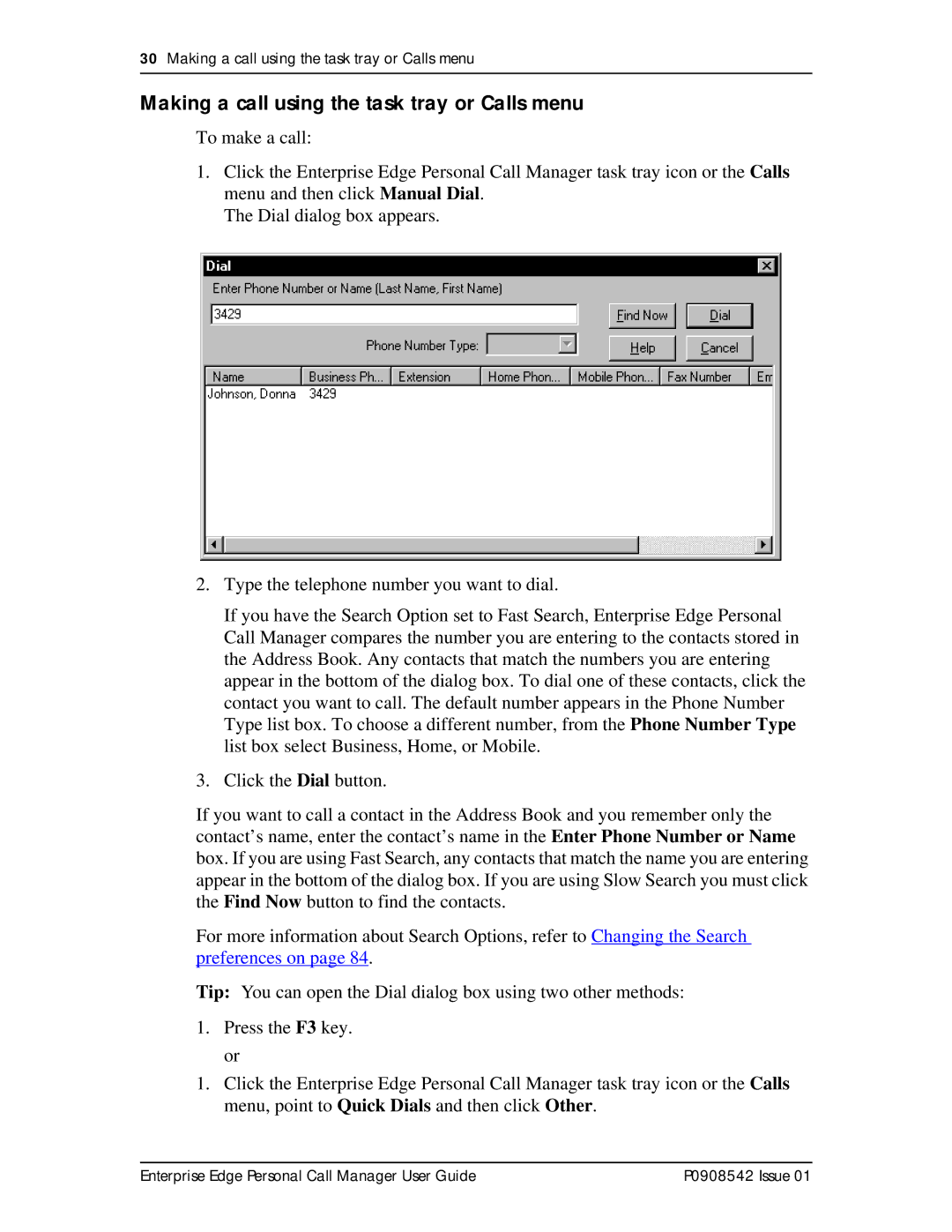 Nortel Networks P0908542 Issue 01 manual Making a call using the task tray or Calls menu 