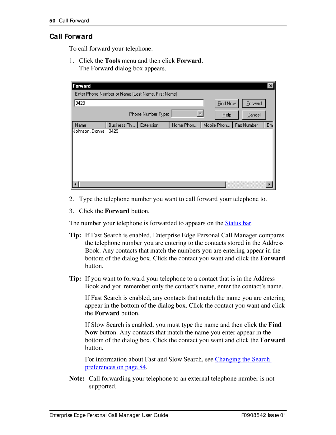 Nortel Networks P0908542 Issue 01 manual Call Forward 