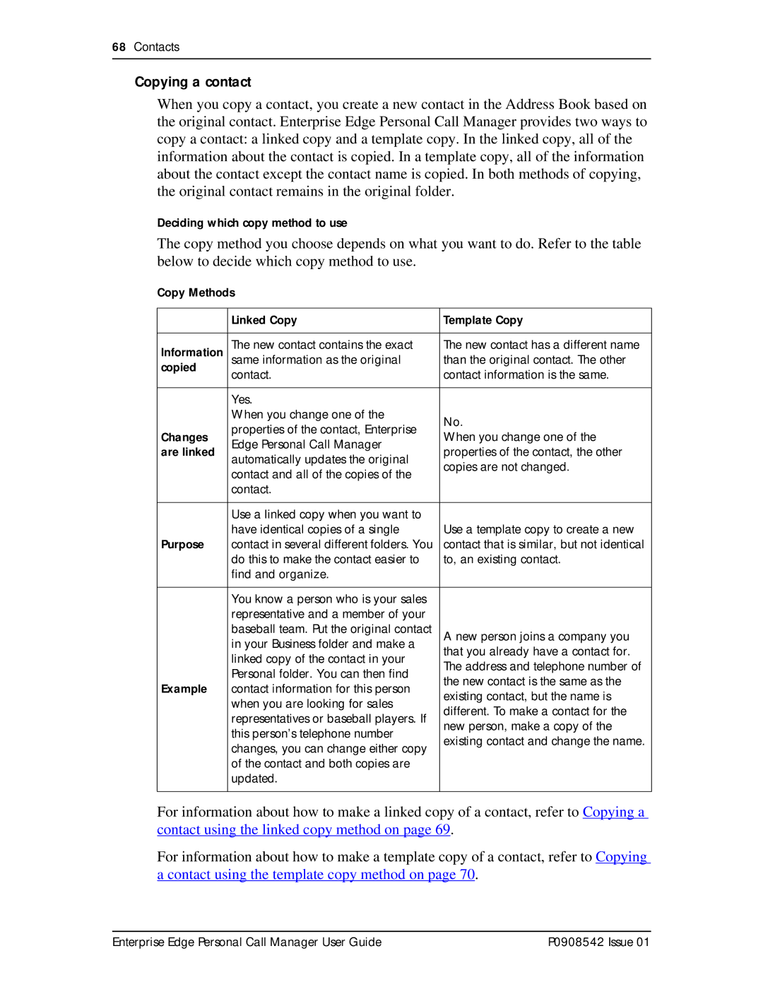 Nortel Networks P0908542 Issue 01 manual Copying a contact 