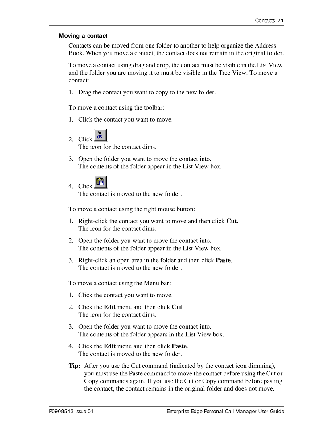 Nortel Networks P0908542 Issue 01 manual Moving a contact 