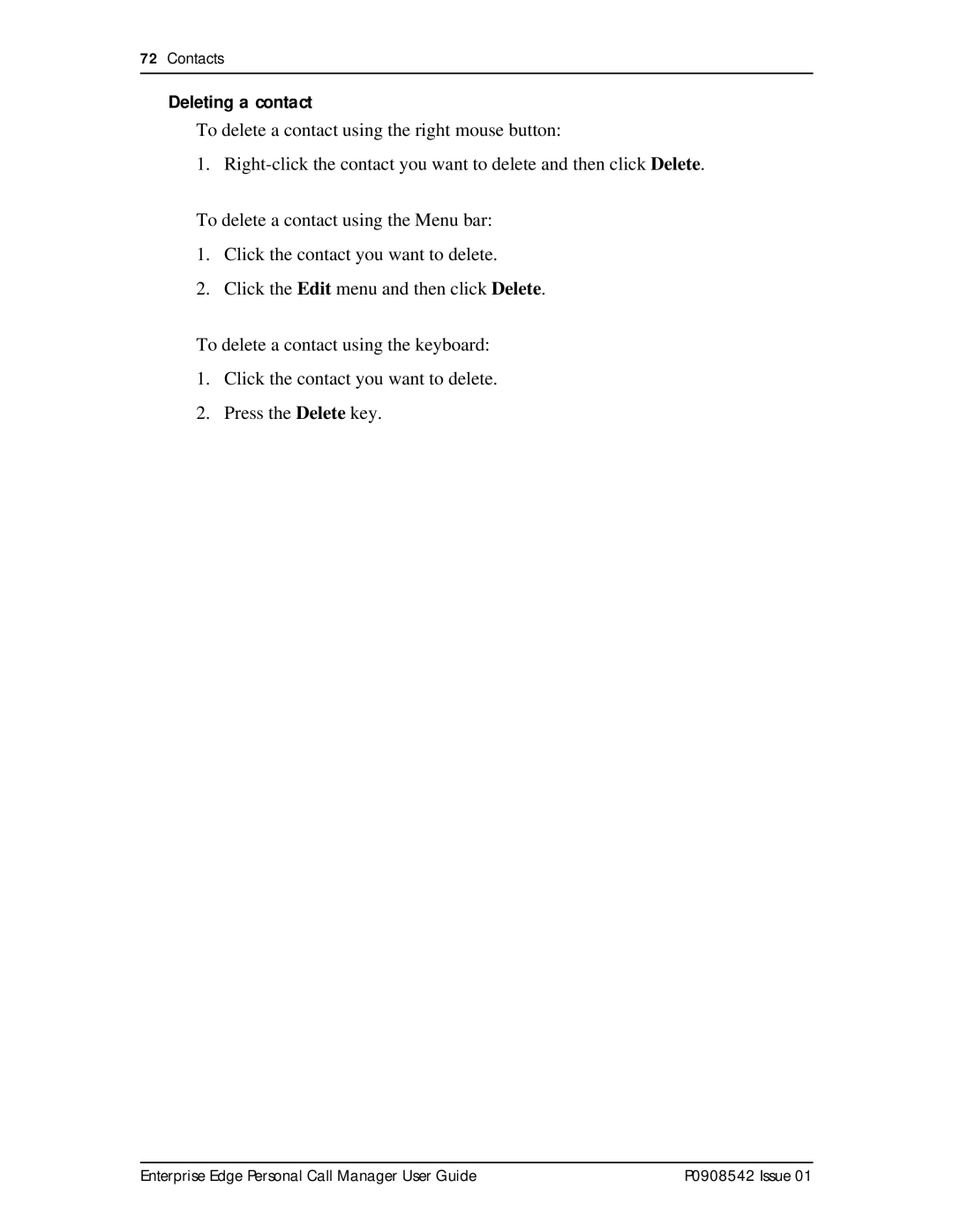 Nortel Networks P0908542 Issue 01 manual Deleting a contact 