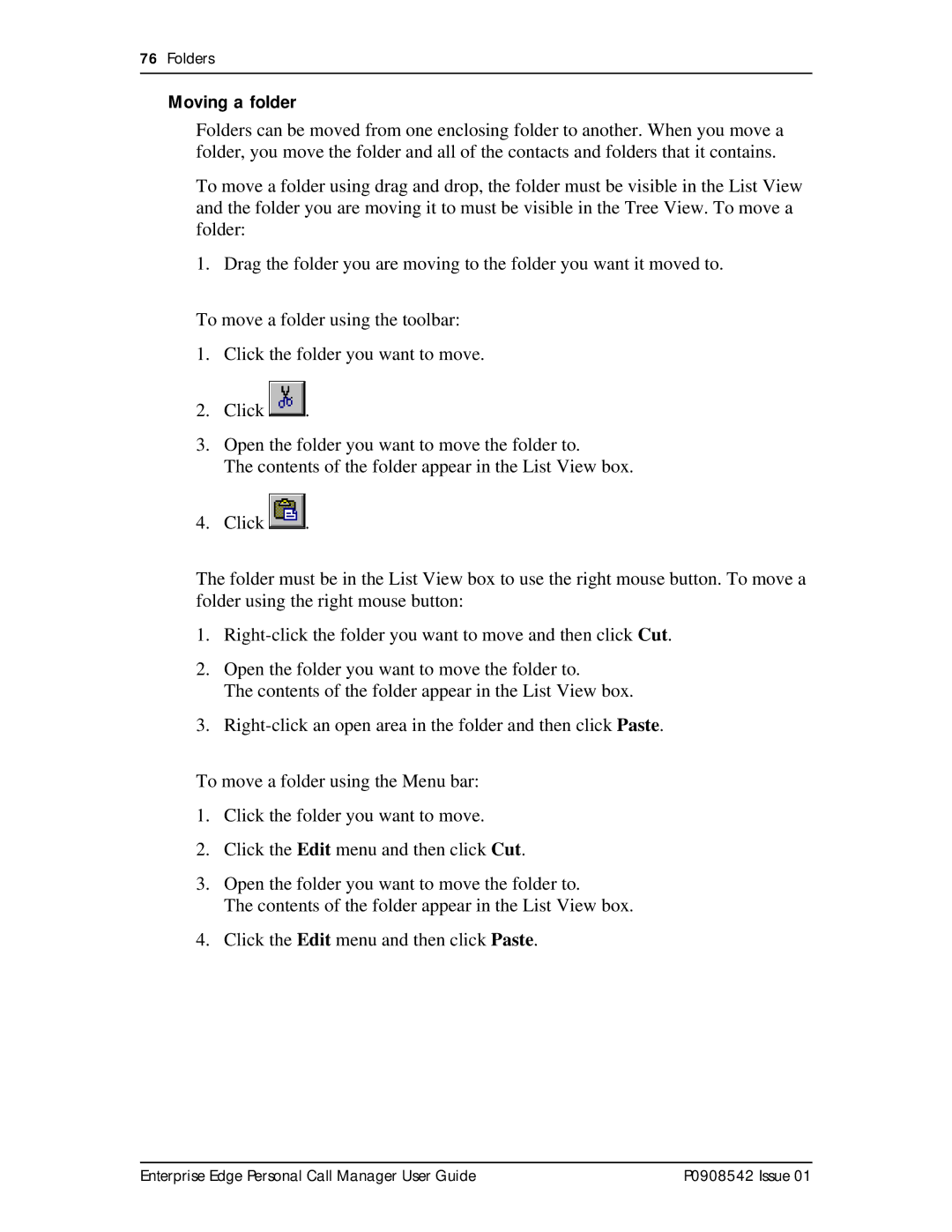 Nortel Networks P0908542 Issue 01 manual Moving a folder 