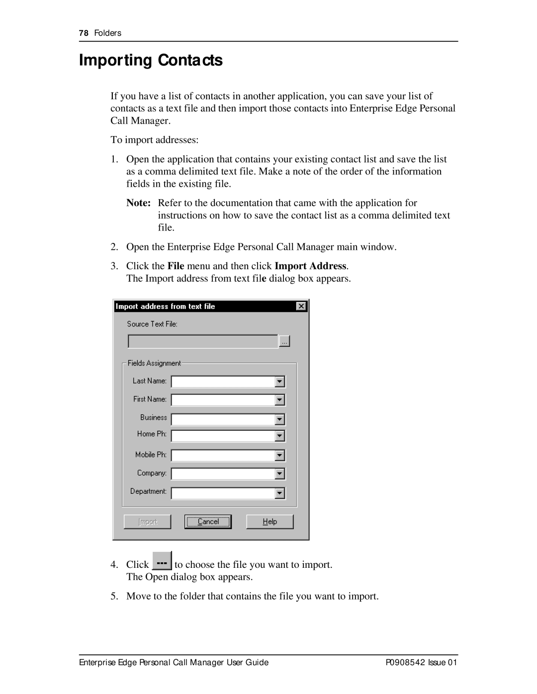 Nortel Networks P0908542 Issue 01 manual Importing Contacts 