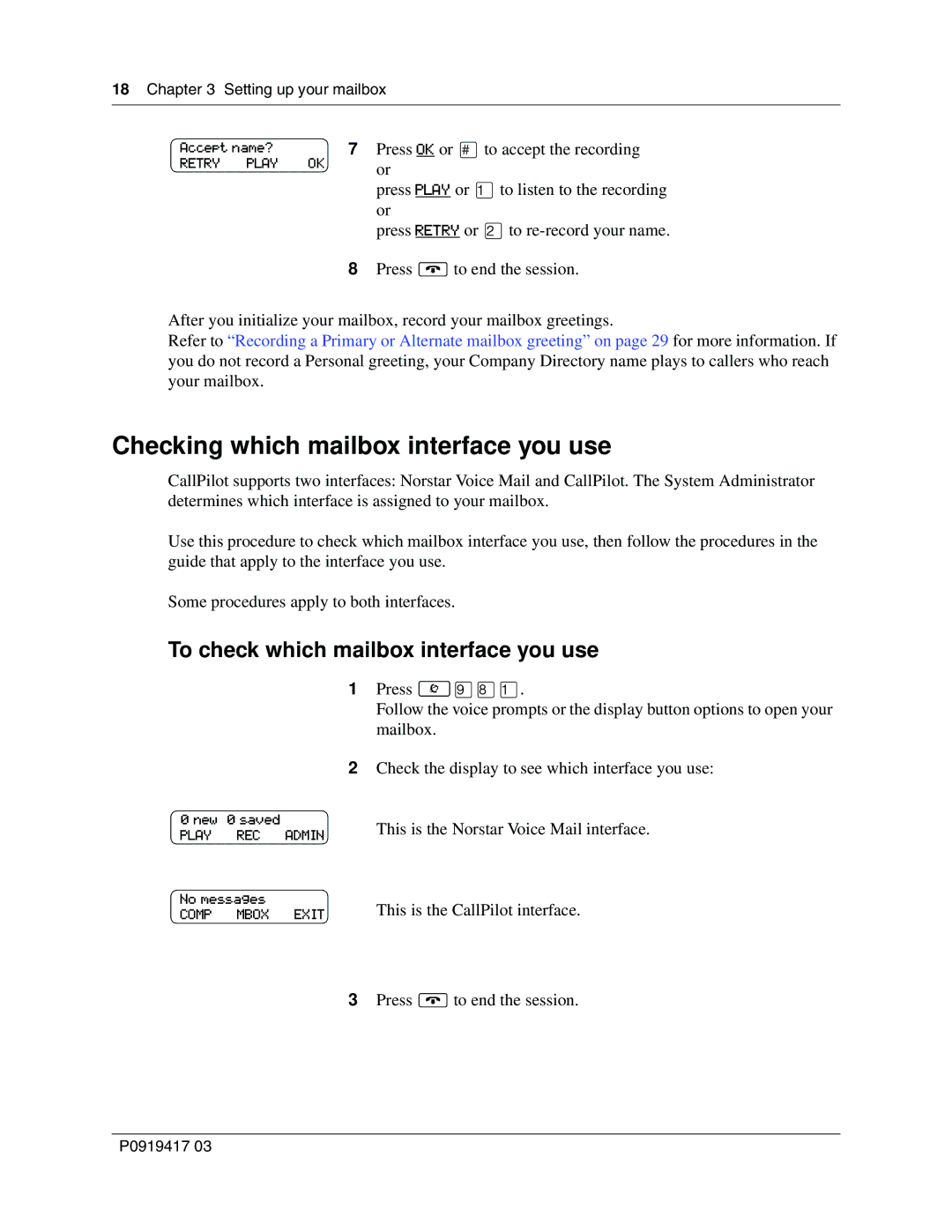 Nortel Networks P0919417 03 manual Checking which mailbox interface you use, To check which mailbox interface you use 