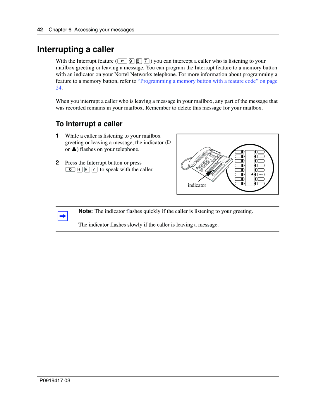 Nortel Networks P0919417 03 manual Interrupting a caller, To interrupt a caller 