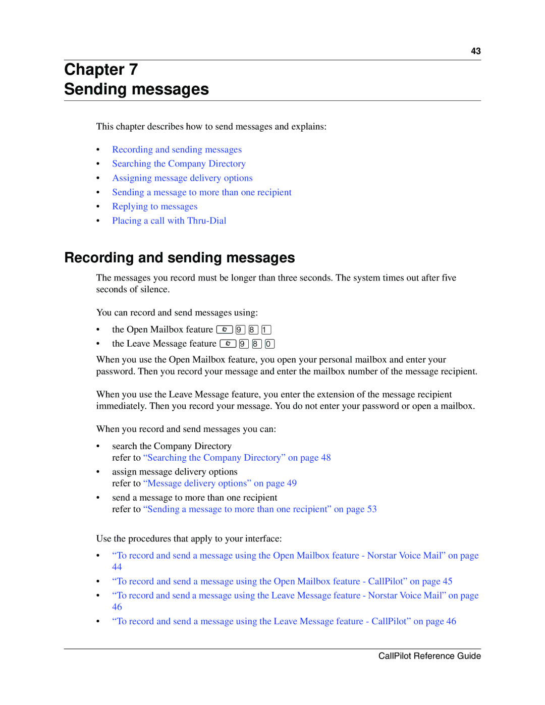 Nortel Networks P0919417 03 manual Chapter Sending messages, Recording and sending messages 