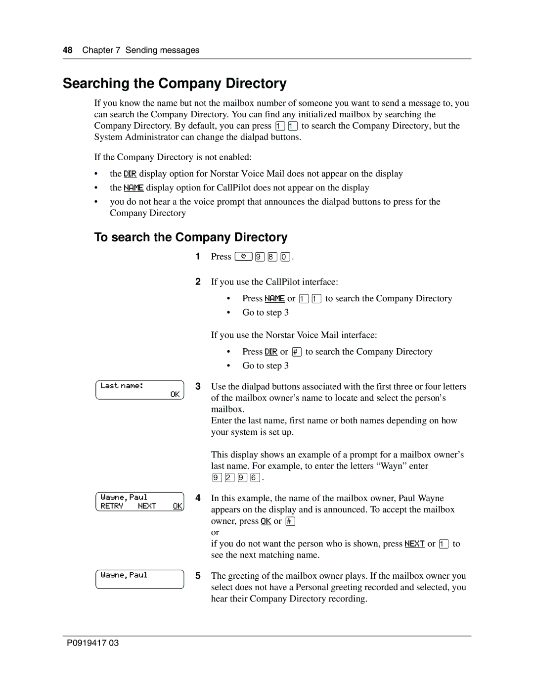 Nortel Networks P0919417 03 manual Searching the Company Directory, To search the Company Directory 