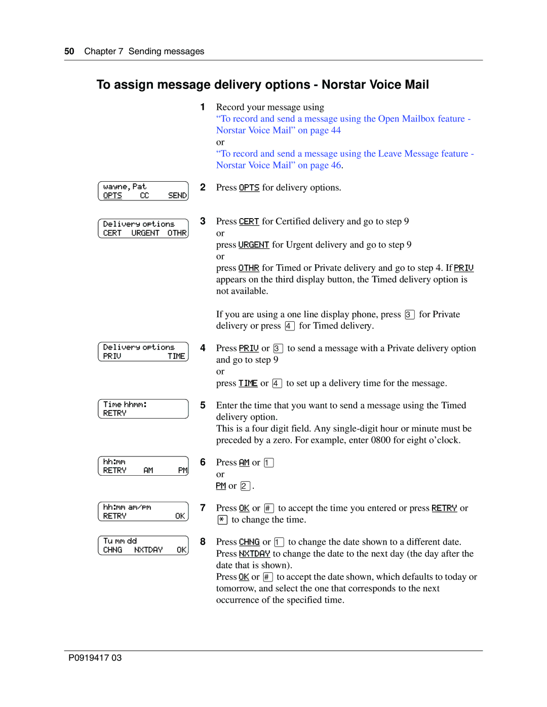 Nortel Networks P0919417 03 manual To assign message delivery options Norstar Voice Mail 