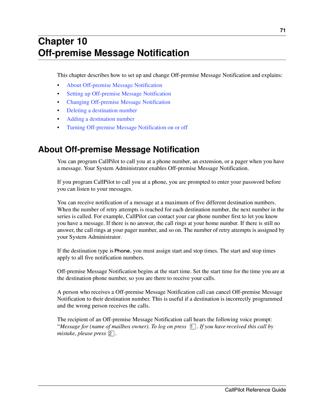 Nortel Networks P0919417 03 manual Chapter Off-premise Message Notification, About Off-premise Message Notification 