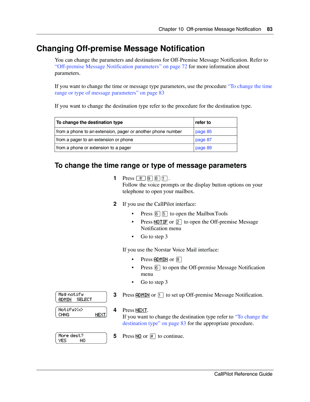 Nortel Networks P0919417 03 manual Changing Off-premise Message Notification 