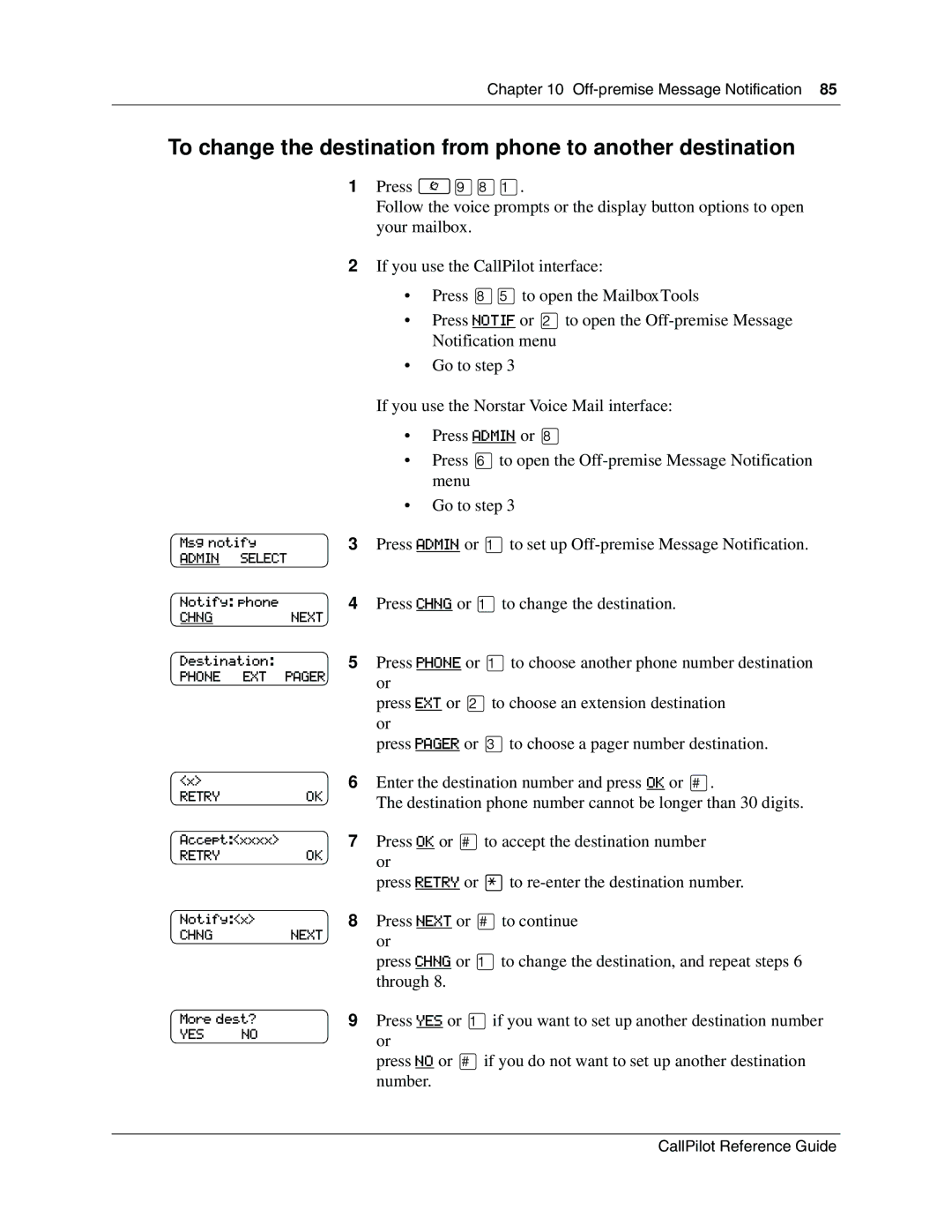 Nortel Networks P0919417 03 manual To change the destination from phone to another destination 