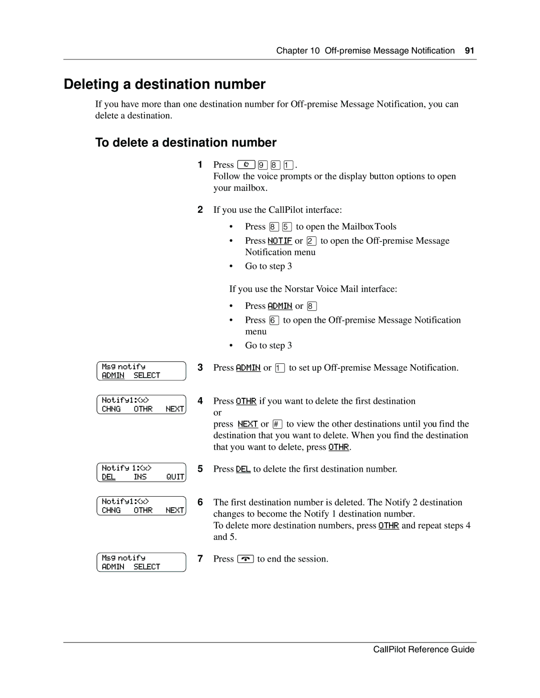 Nortel Networks P0919417 03 manual Deleting a destination number, To delete a destination number 