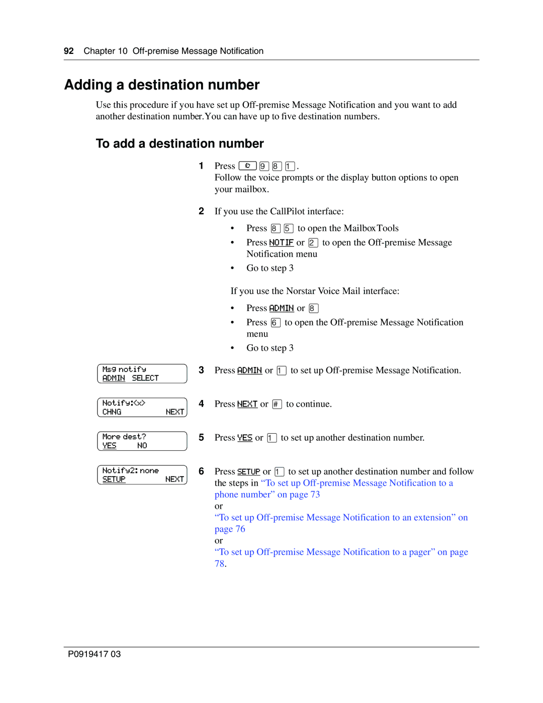 Nortel Networks P0919417 03 manual Adding a destination number, To add a destination number 