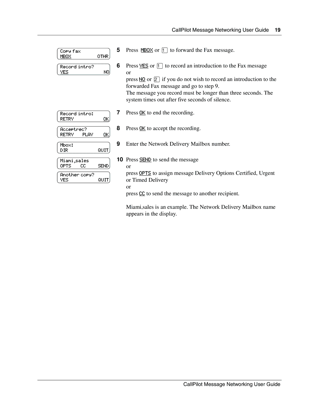 Nortel Networks P091943002 manual Press Mbox or ⁄to forward the Fax message 