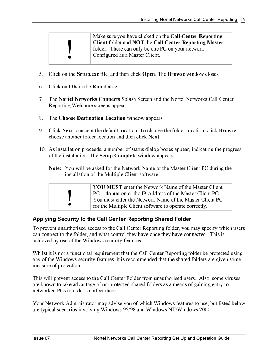 Nortel Networks P0919439 manual Applying Security to the Call Center Reporting Shared Folder 