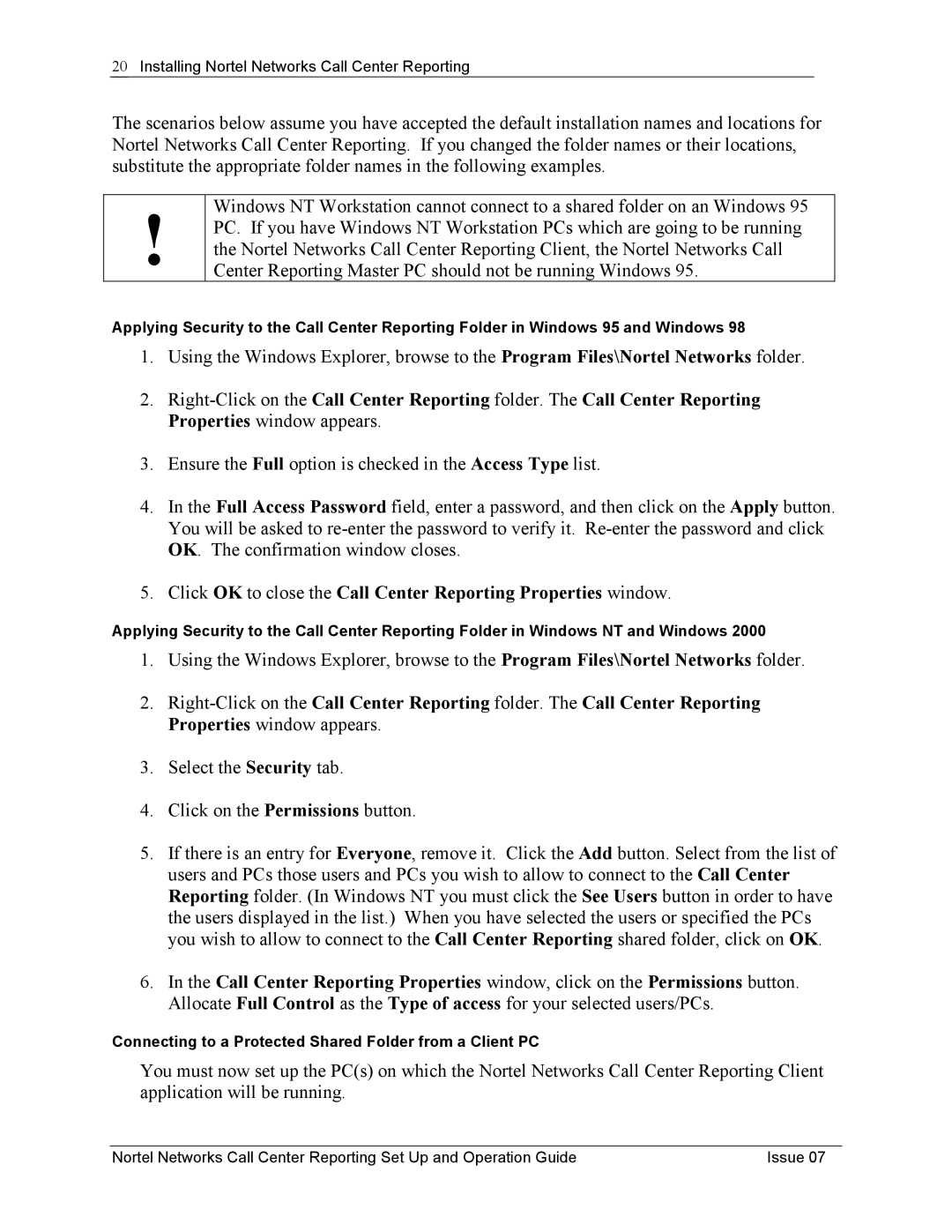 Nortel Networks P0919439 manual Connecting to a Protected Shared Folder from a Client PC 