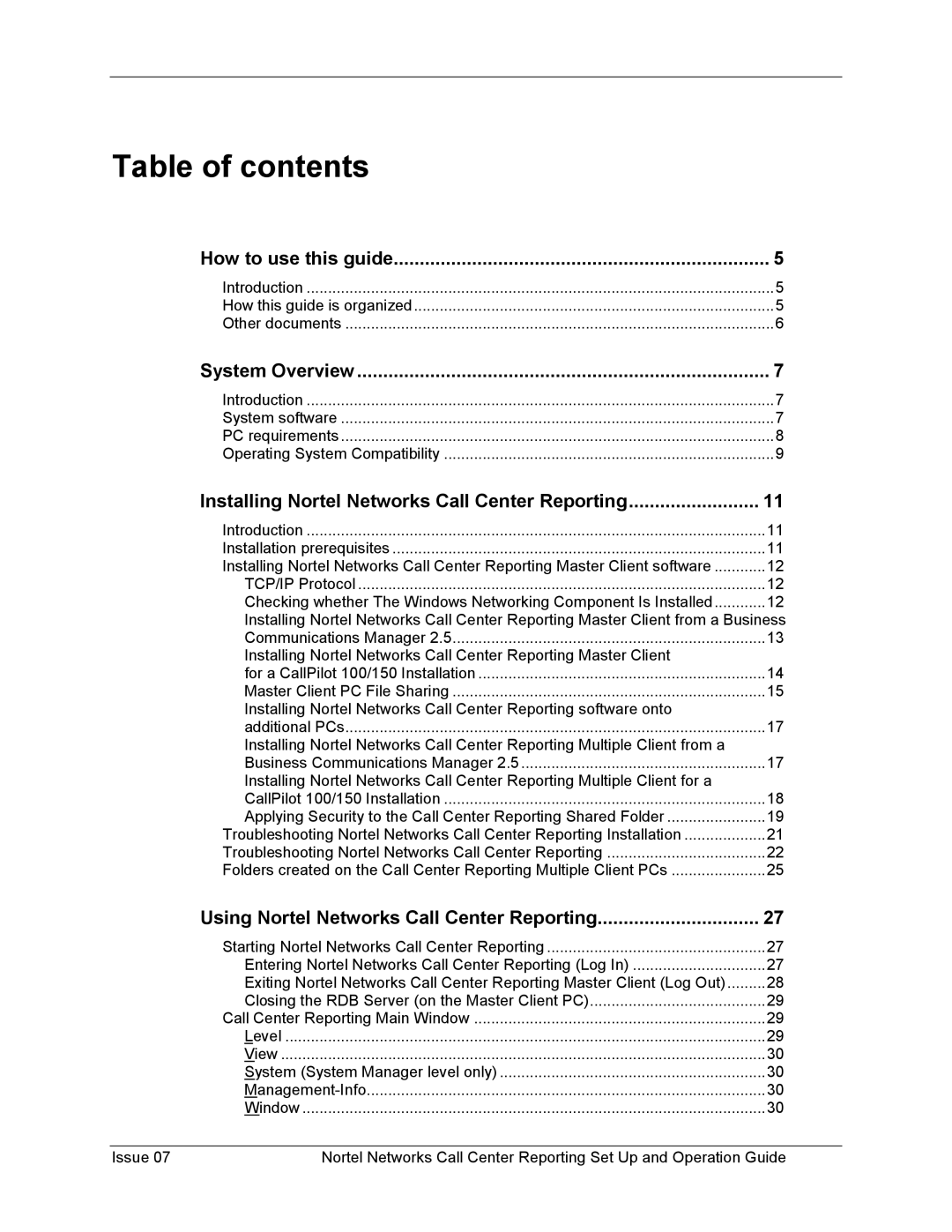 Nortel Networks P0919439 manual Table of contents 