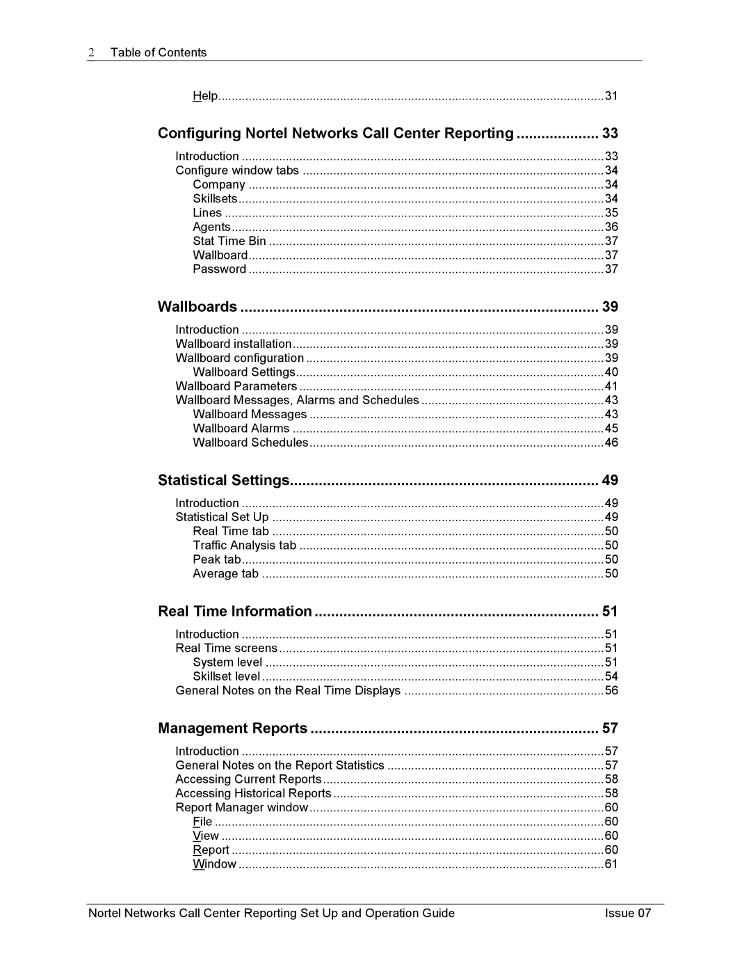 Nortel Networks P0919439 manual Configuring Nortel Networks Call Center Reporting, Wallboards, Statistical Settings 