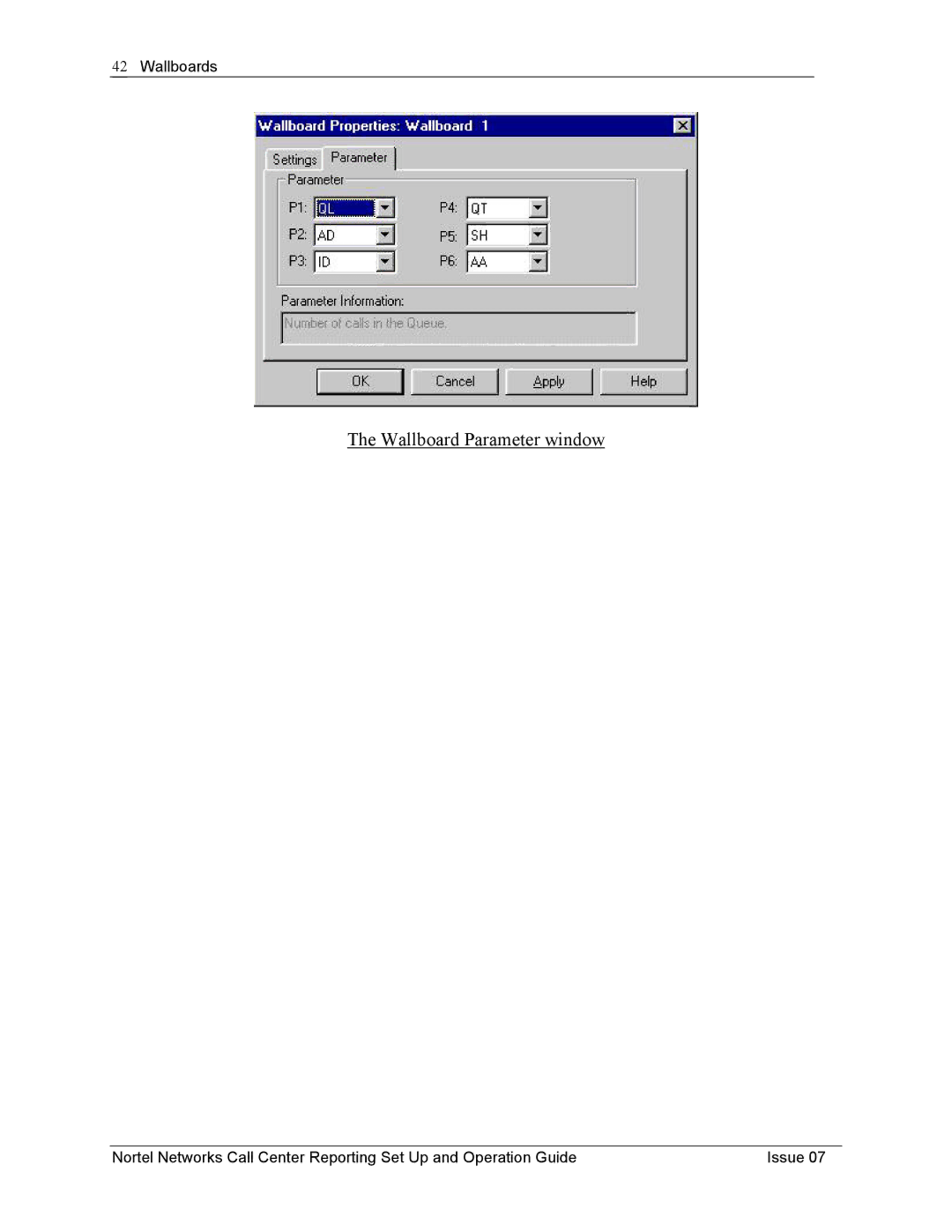 Nortel Networks P0919439 manual Wallboard Parameter window 