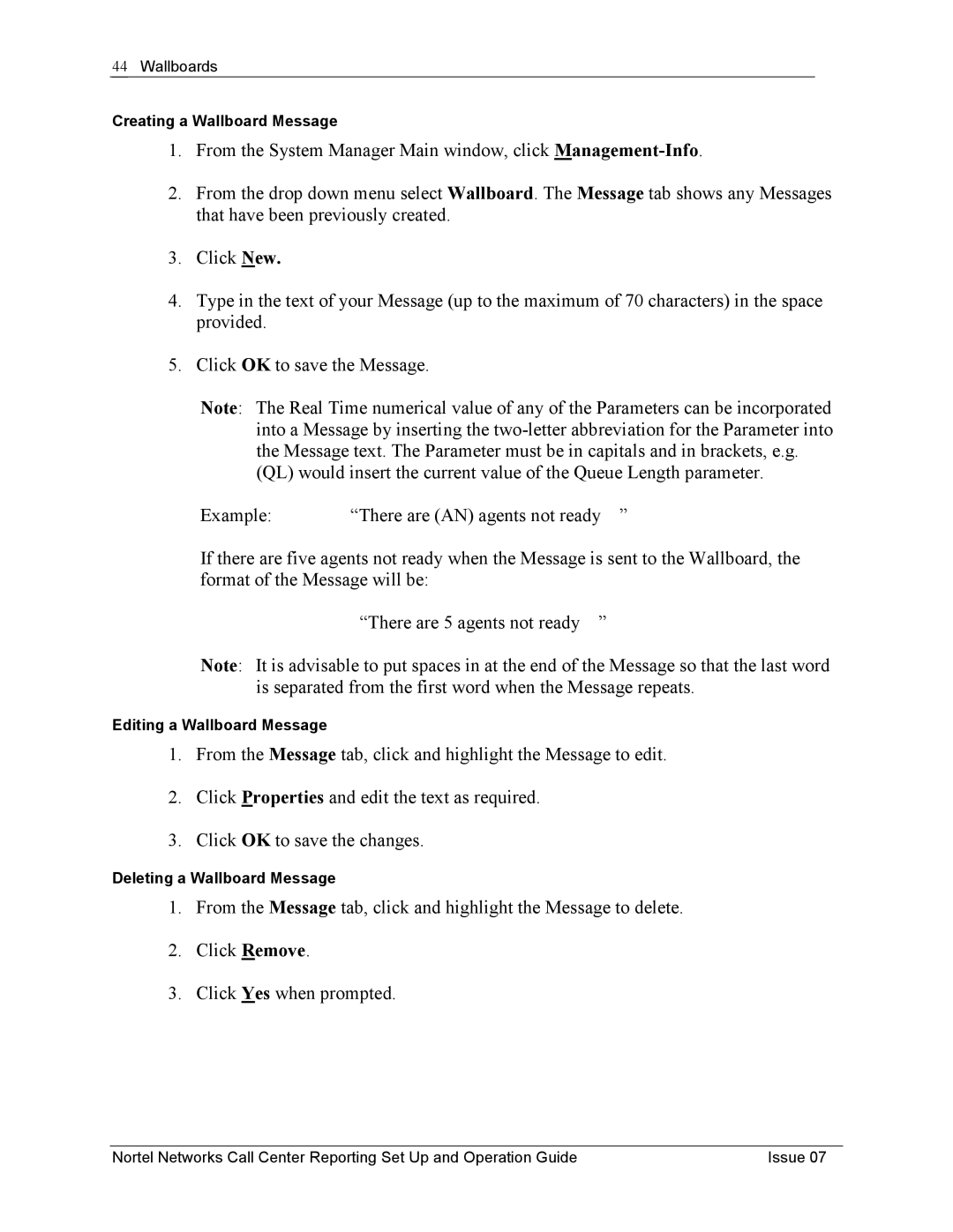 Nortel Networks P0919439 manual Creating a Wallboard Message 