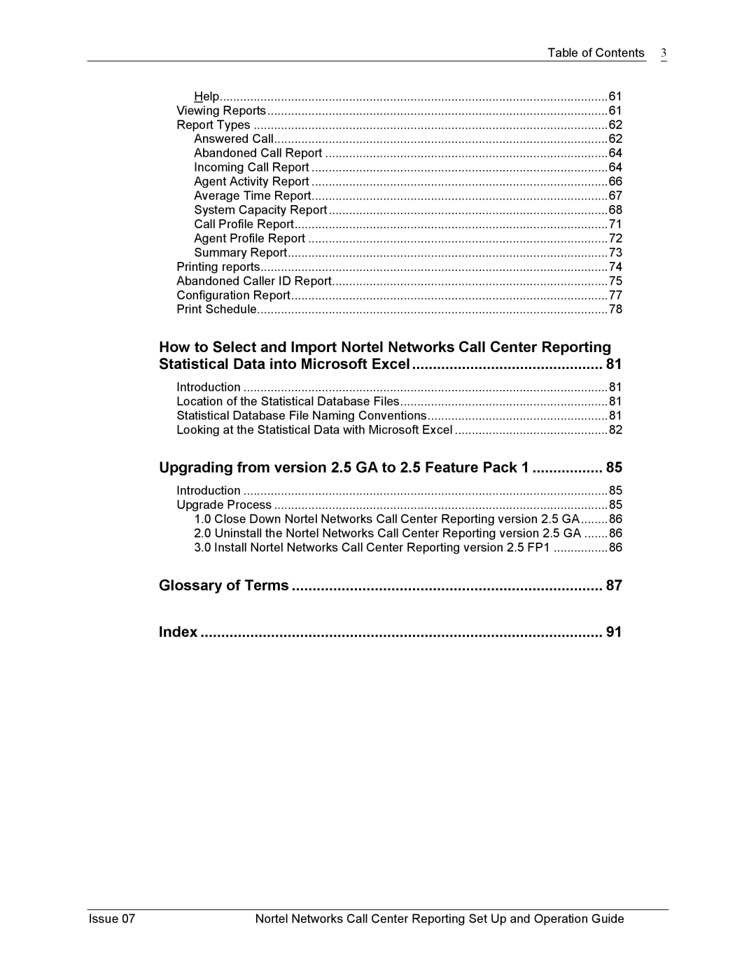 Nortel Networks P0919439 manual Statistical Data into Microsoft Excel, Upgrading from version 2.5 GA to 2.5 Feature Pack 