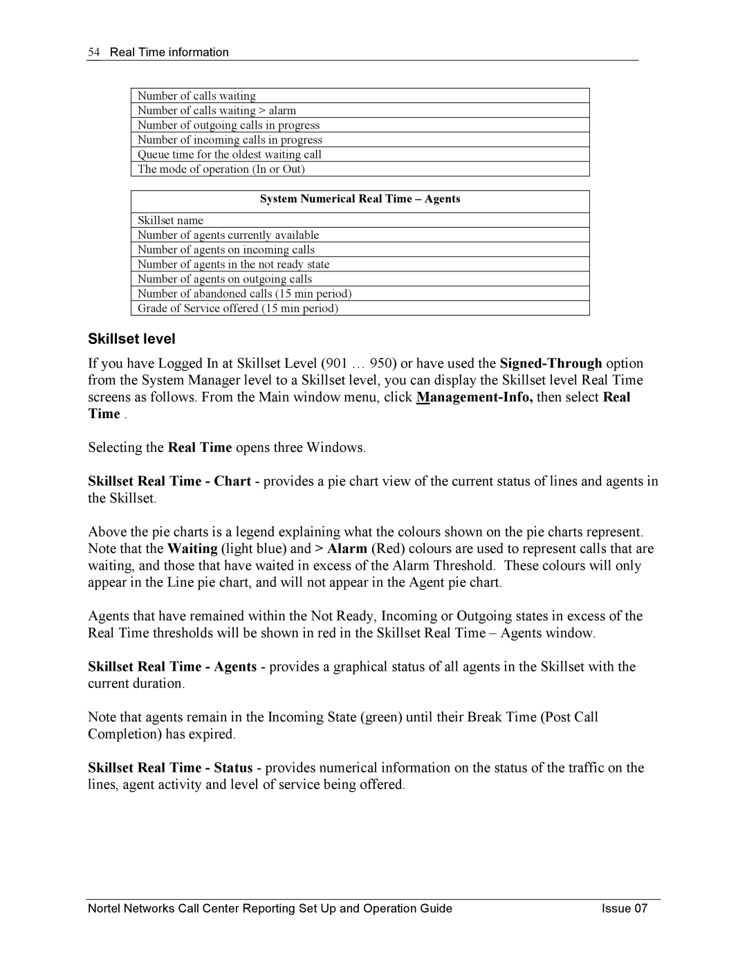 Nortel Networks P0919439 manual Skillset level, System Numerical Real Time Agents 