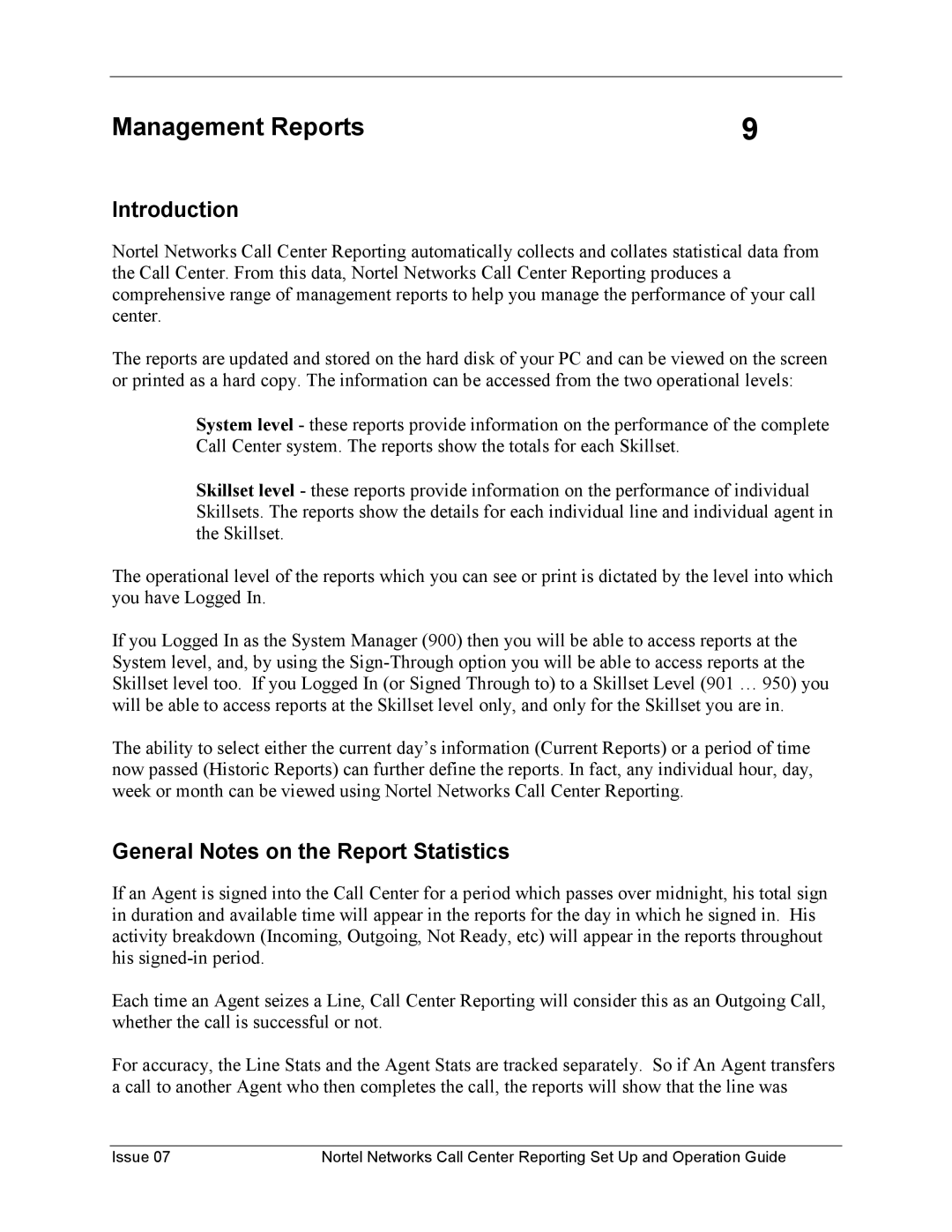 Nortel Networks P0919439 manual Management Reports, General Notes on the Report Statistics 