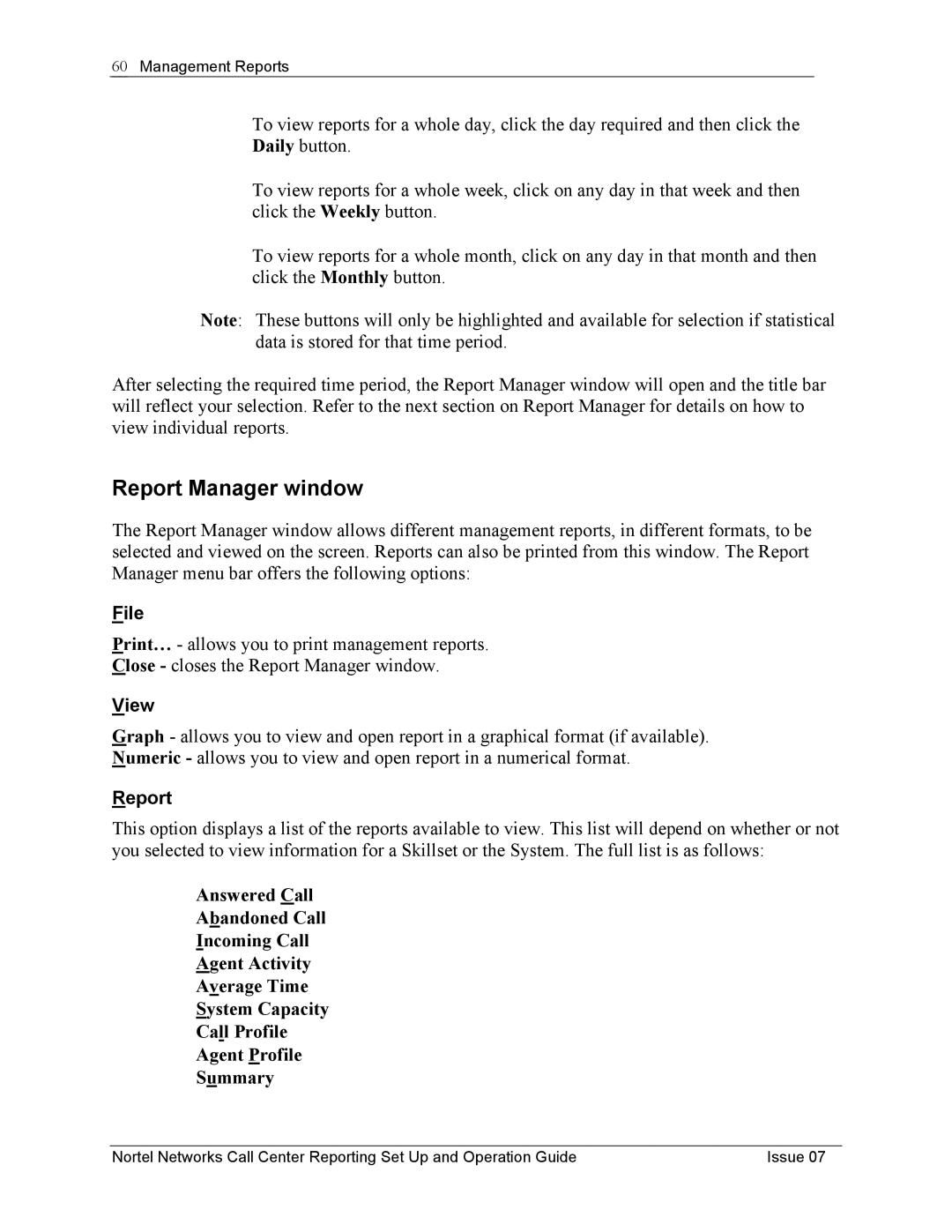 Nortel Networks P0919439 manual Report Manager window, File 