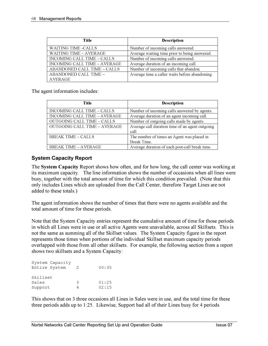 Nortel Networks P0919439 manual System Capacity Report 