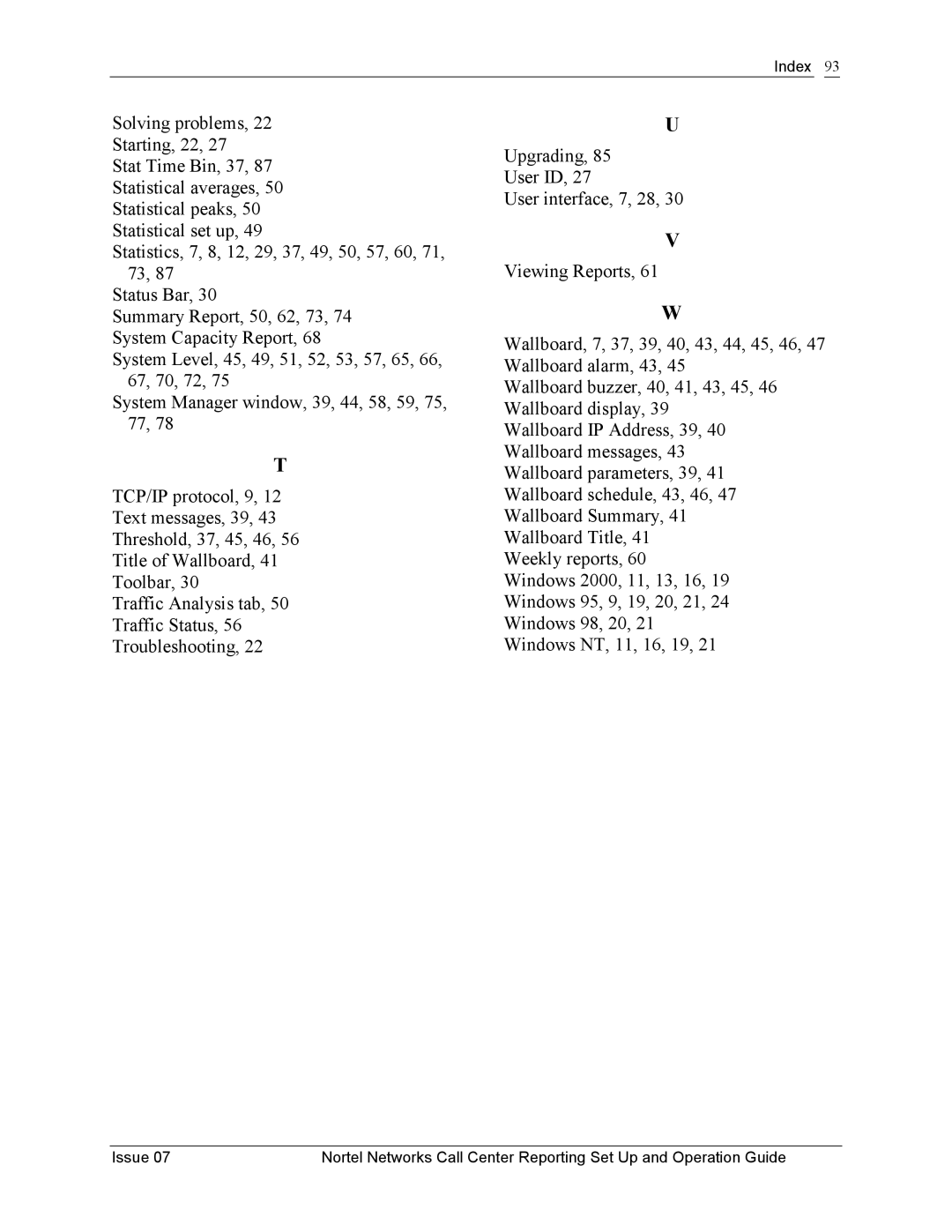 Nortel Networks P0919439 manual Index 