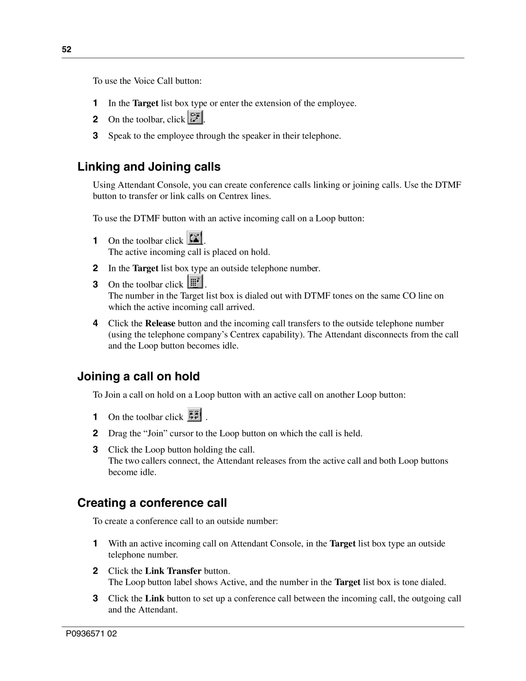 Nortel Networks P0936571 02 manual Linking and Joining calls, Joining a call on hold, Creating a conference call 