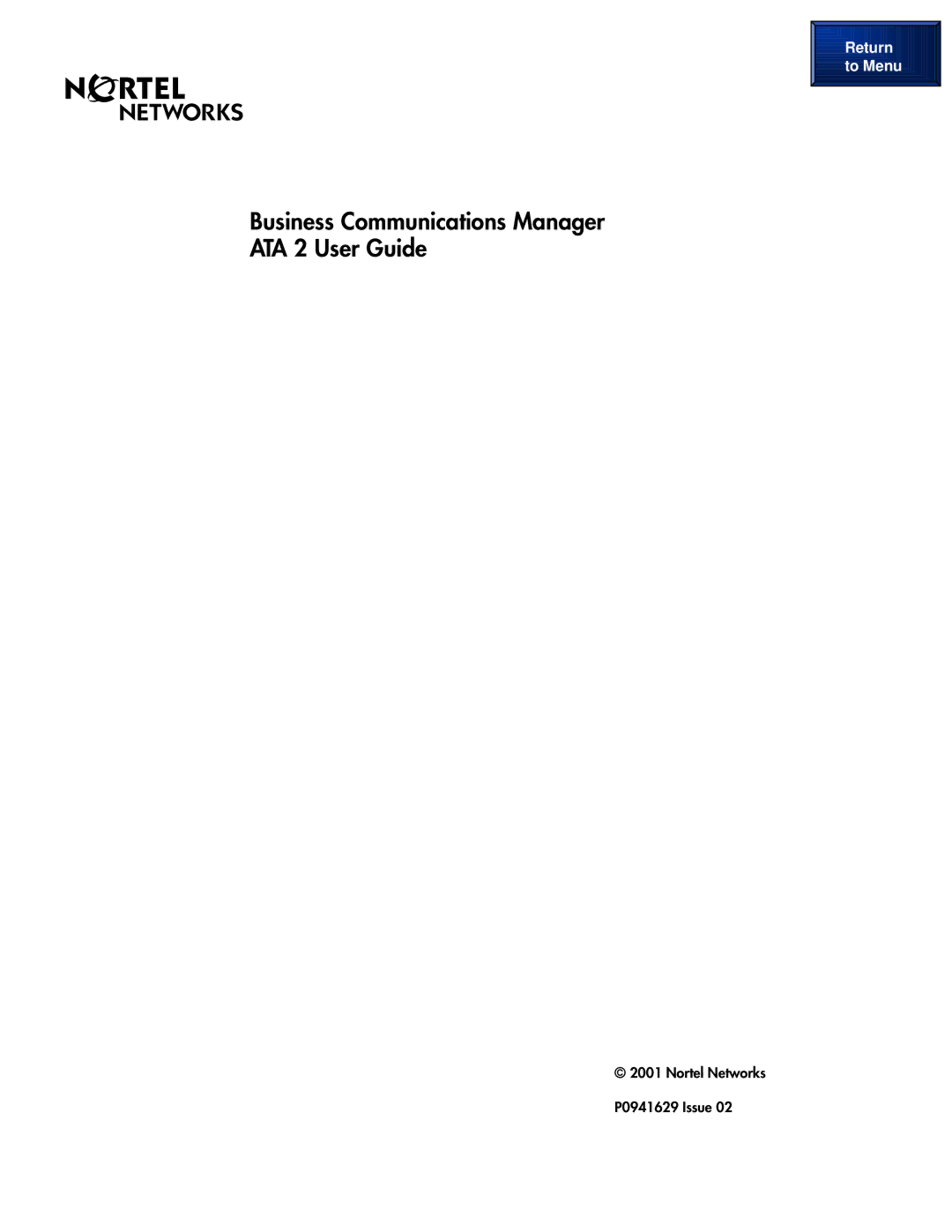 Nortel Networks P0941629 manual Business Communications Manager ATA 2 User Guide 