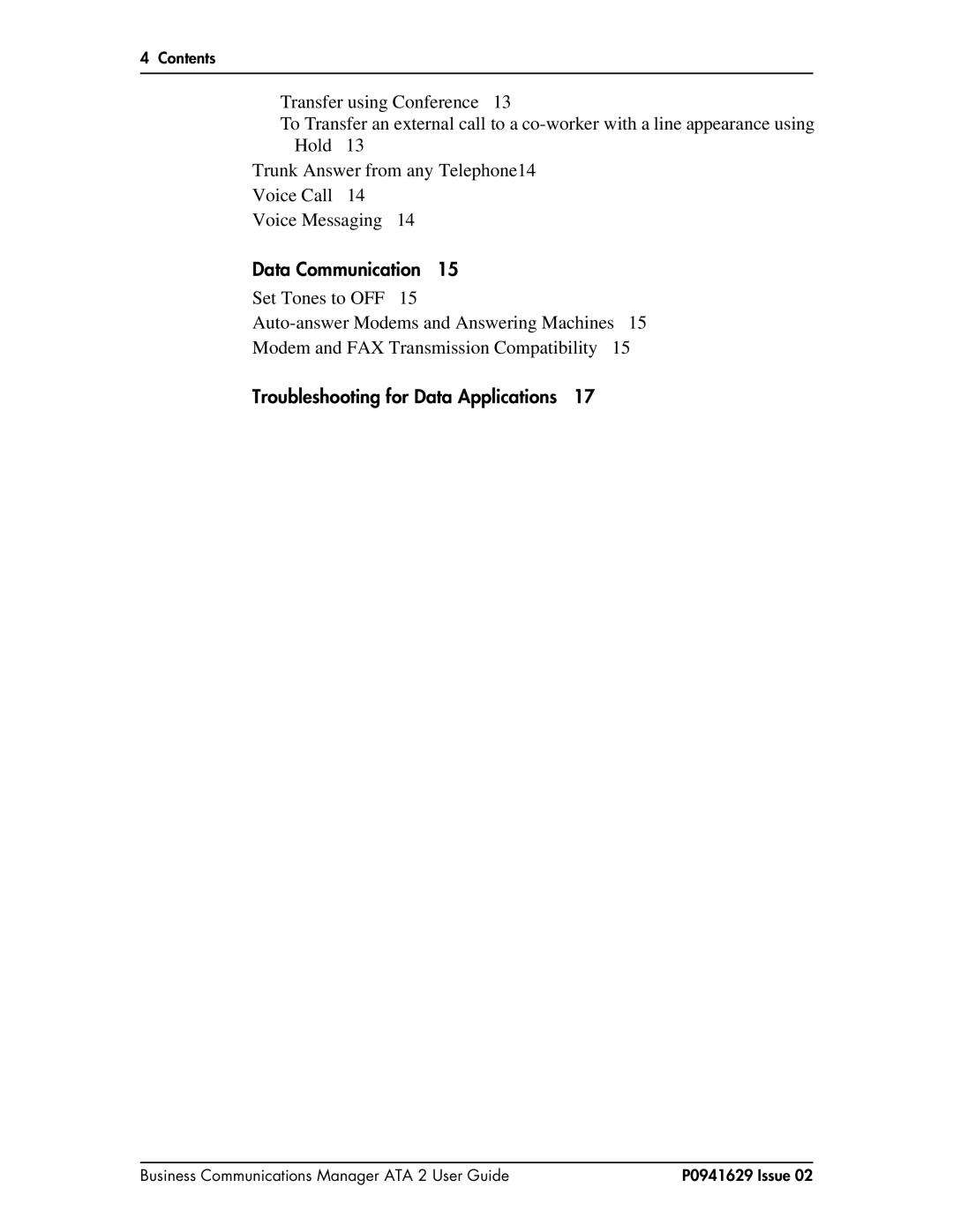 Nortel Networks P0941629 manual Data Communication, Troubleshooting for Data Applications 